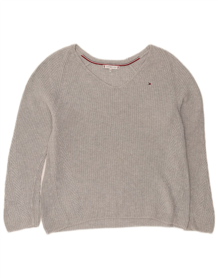 Tommy Hilfiger Damen-Pullover mit V-Ausschnitt, Gr. 14, Mittelgrau