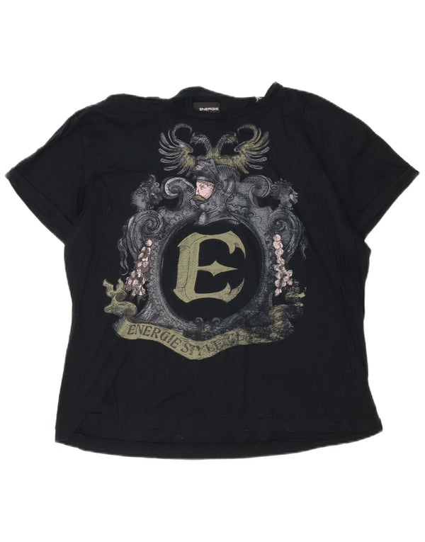 Energie Womens Graphic T-Shirt Top UK 18 XL Schwarz Baumwolle