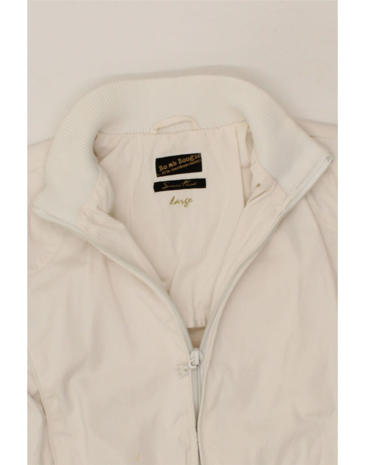 BOMB BOOGIE Womens Bomber Jacket UK 16 Large White Nylon Vintage Bomb Boogie and Second-Hand Bomb Boogie from Messina Hembry 
