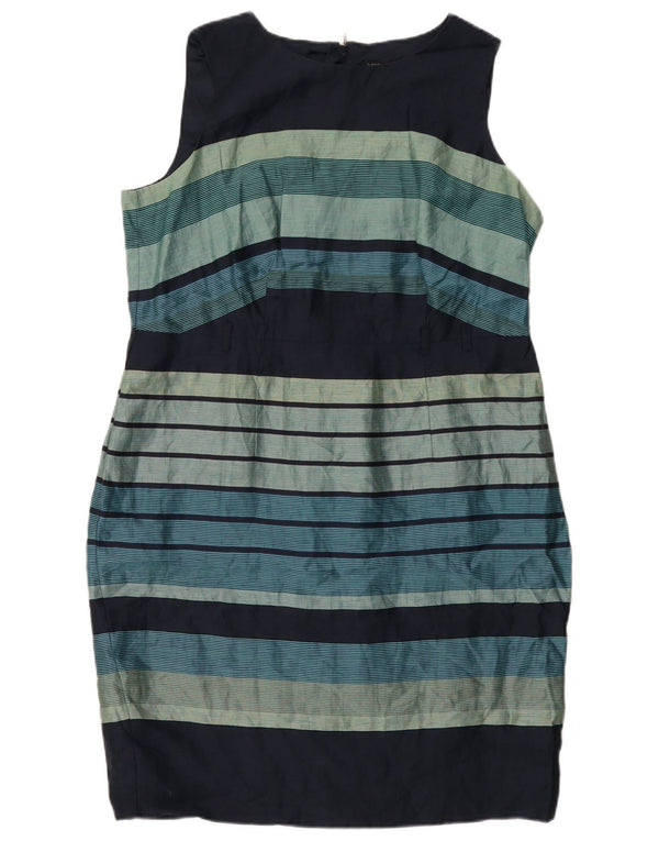 Marks & Spencer Damen Ärmelloses Etuikleid UK 18 XL Blau gestreiftes Leinen