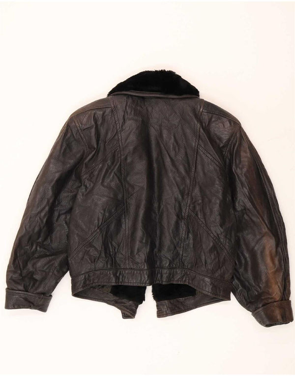 Vintage Damen offene Lederjacke IT 42 Medium Schwarz
