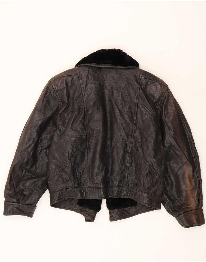 Vintage Damen offene Lederjacke IT 42 Medium Schwarz