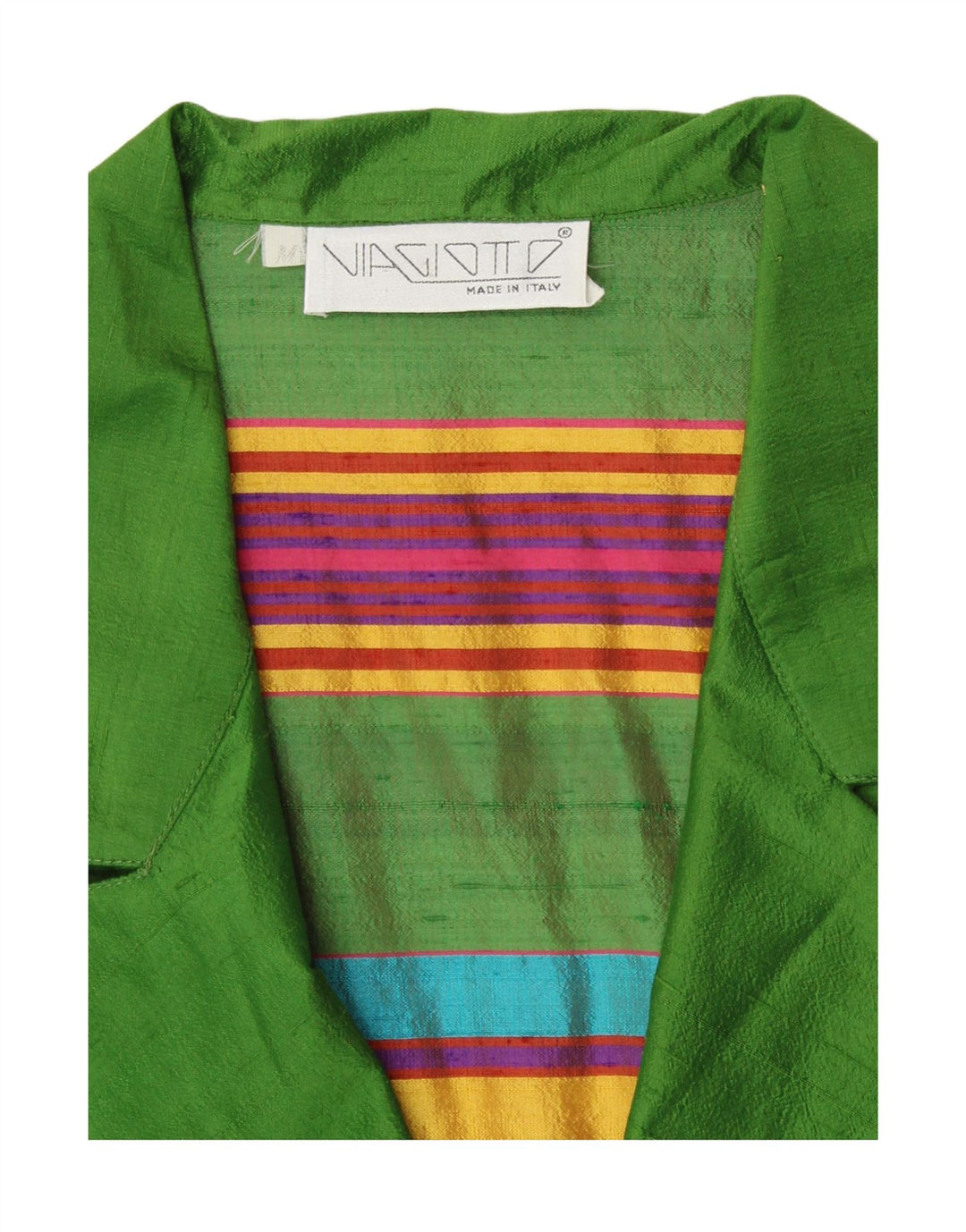 VINTAGE Damen Kurzarm-Cardigan-Oberteil UK 12 Mittelgrün gestreift Retro