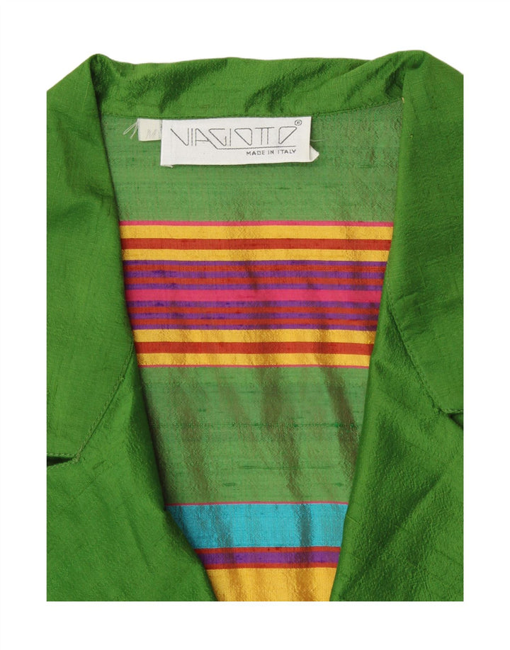 VINTAGE Damen Kurzarm-Cardigan-Oberteil UK 12 Mittelgrün gestreift Retro