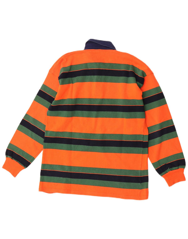 Vintage Herren Langarm-Rugby-Poloshirt, klein, orange gestreift