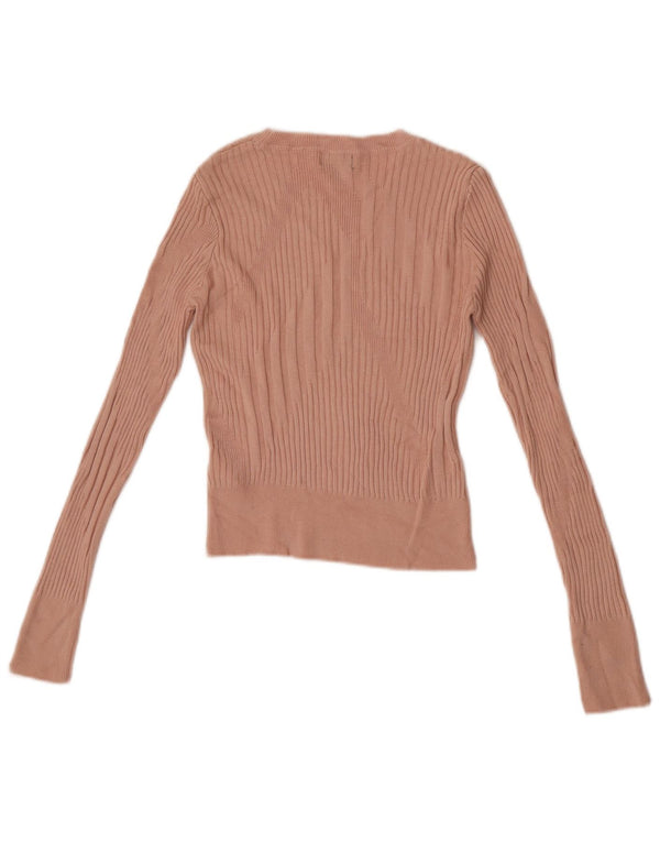 Topshop Damen Crop Top Langarm UK 6 XS Rosa Viskose