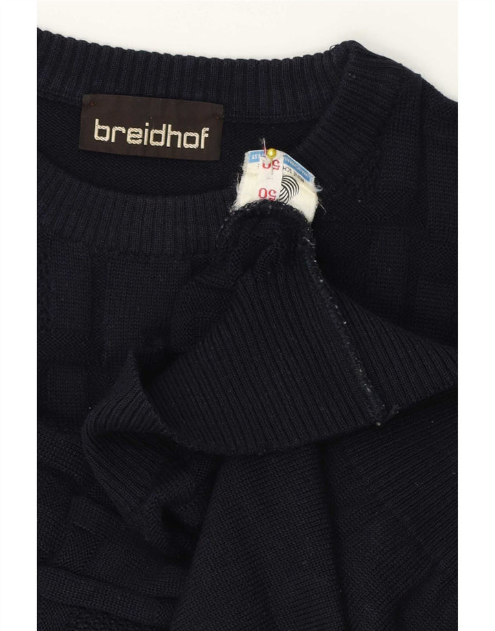 Breidhof Herren-Pullover mit Rundhalsausschnitt, IT 50, mittelmarineblaue Schurwolle