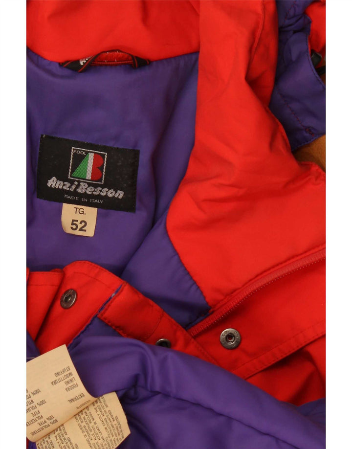 Anzi Besson Herren-Skijacke mit Kapuze, IT 52, großes rotes Farbblock-Polyester