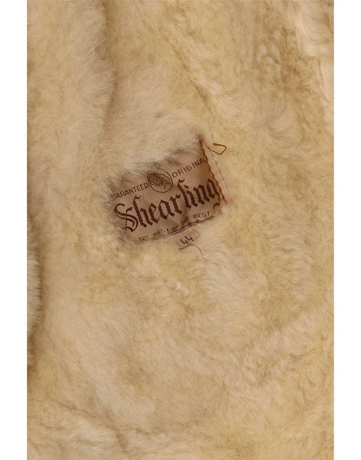 Vintage Damen Duffle Shearling Mantel mit Kapuze IT 44 Mittelbraun