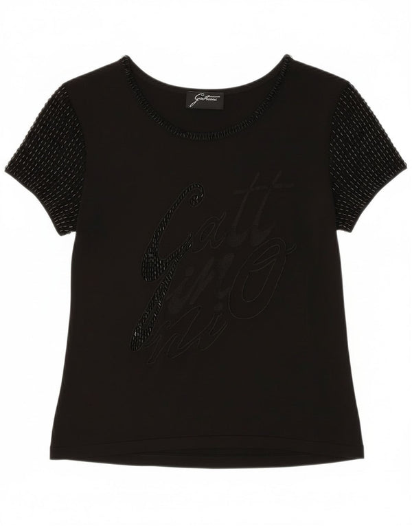 Gattinoni Damen Grafik-T-Shirt-Oberteil IT 46 Large Schwarz Viskose