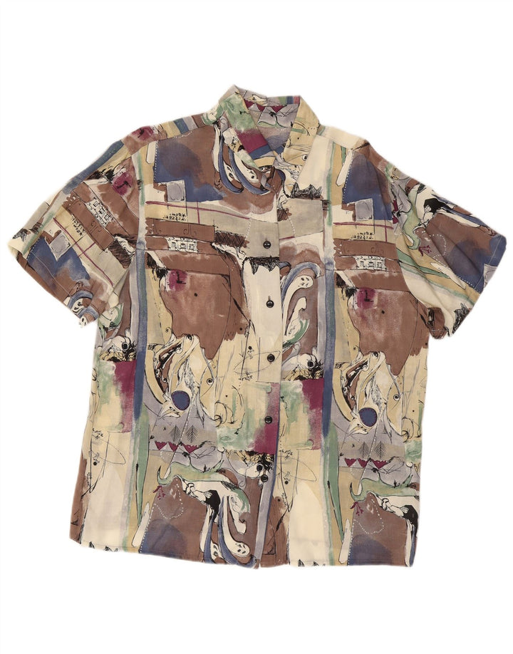 Vintage Damen Kurzarmshirt mit abstraktem Muster, groß, mehrfarbig