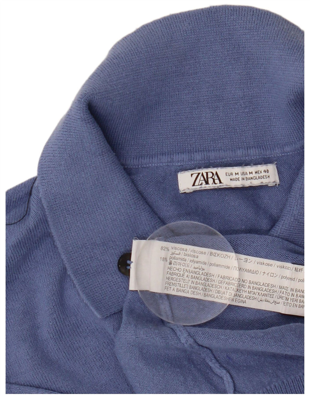 Zara Herren Kurzarm-Polo-Pullover aus mittelblauer Viskose