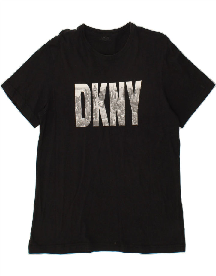 DKNY Mens Graphic T-Shirt Top Medium Black Cotton Vintage Dkny and Second-Hand Dkny from Messina Hembry 