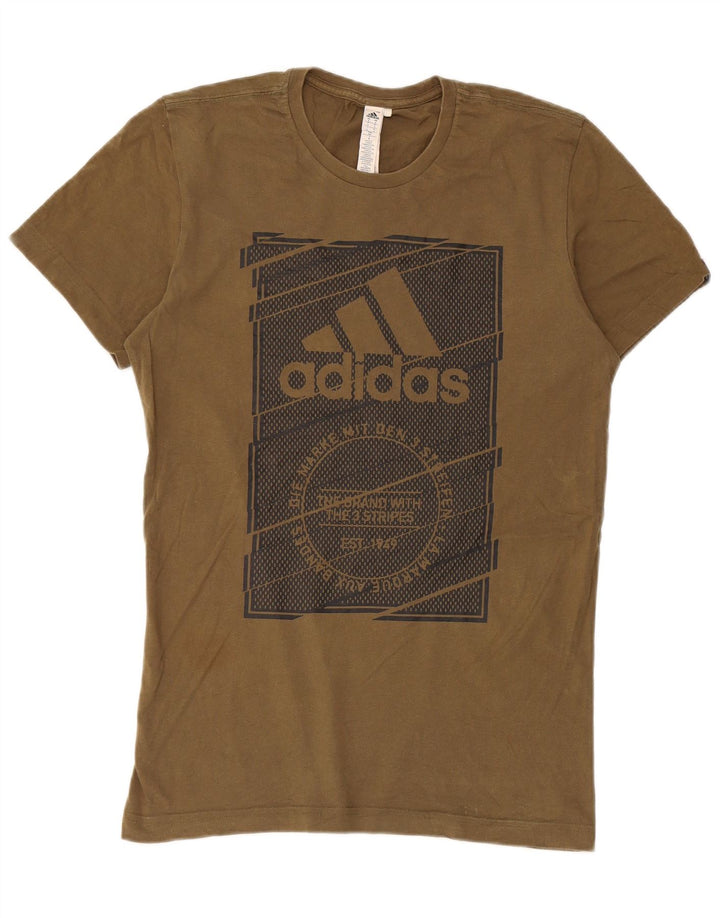 Adidas Herren Grafik T-Shirt Top Small Khaki Baumwolle