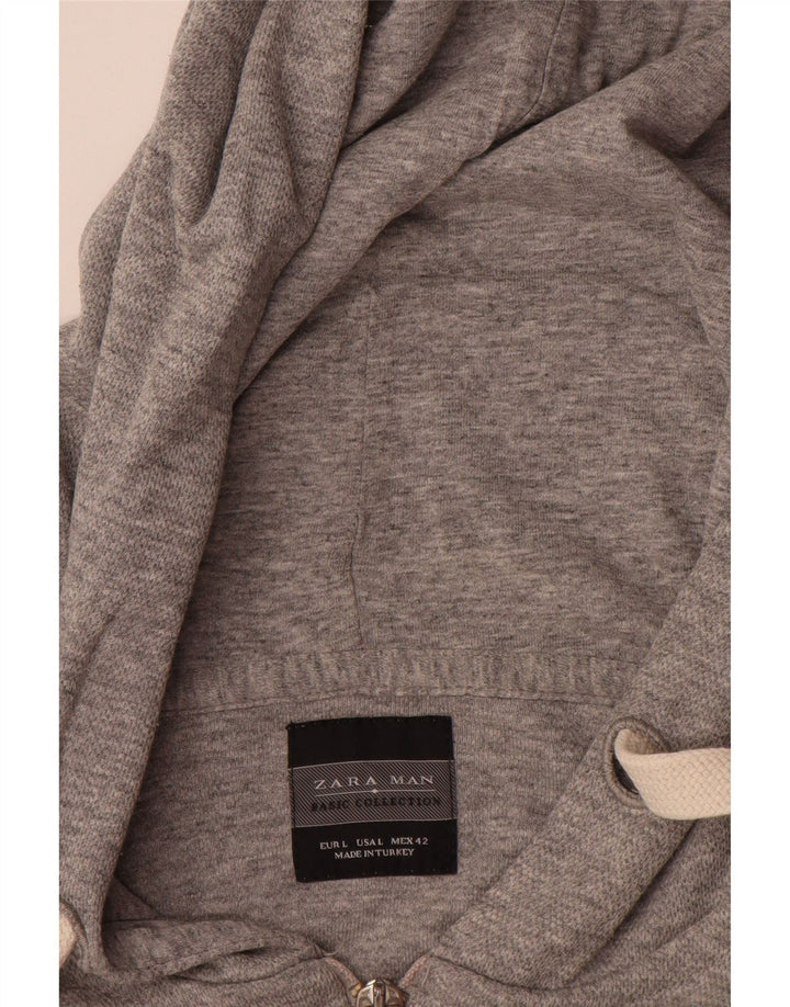 Zara Herren-Kapuzenpullover mit Reißverschluss, groß, grau meliert