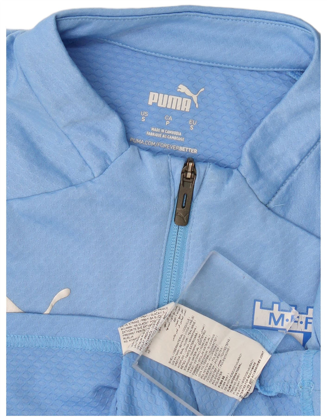 Puma Herren-Pullover-Trainingsanzugoberteil mit Reißverschluss und Halsausschnitt, klein, blaues Farbblock-Polyester