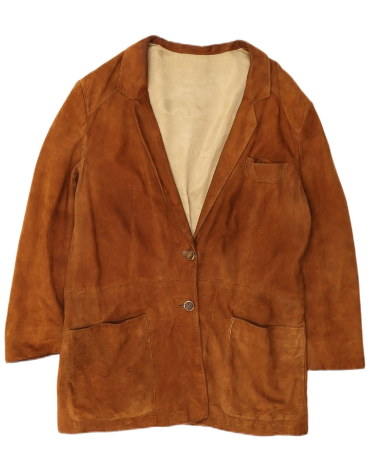 Vintage Damen 2-Knopf-Wildleder-Blazerjacke UK 14 Mittelbraun