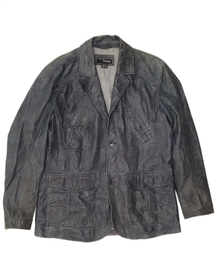 Heine Herren 2-Knopf-Lederblazer UK 42 XL Marineblaues Leder