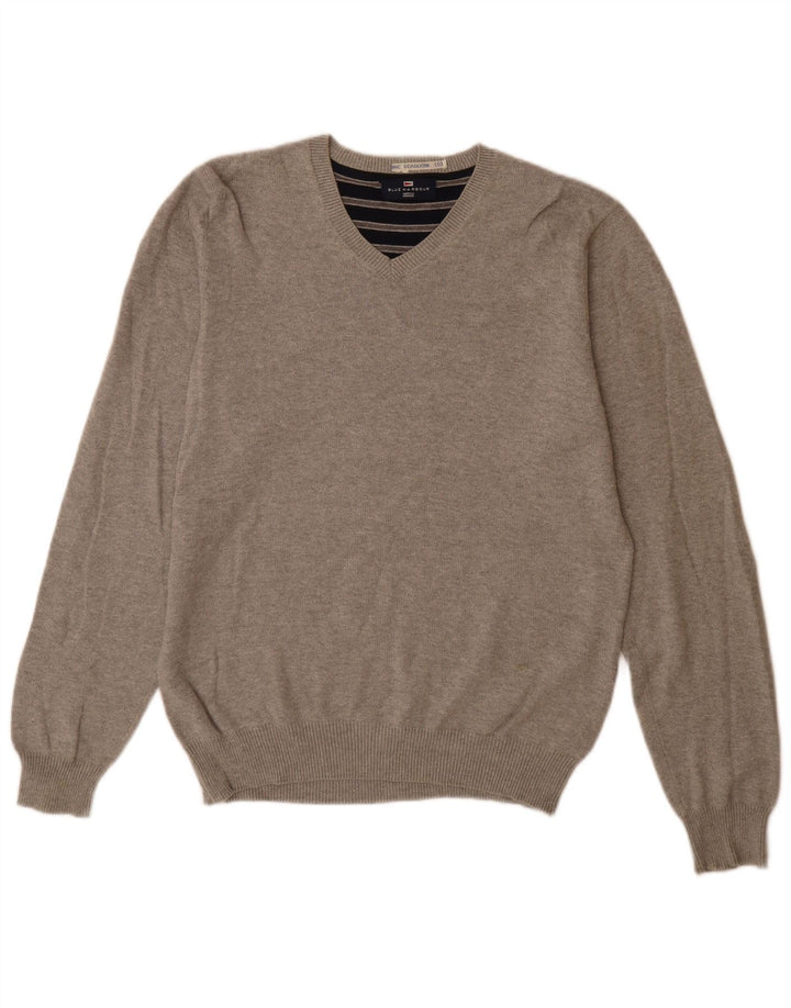 Marks & Spencer Herren Blue Harbor V-Ausschnitt Pullover Pullover Small Grau meliert