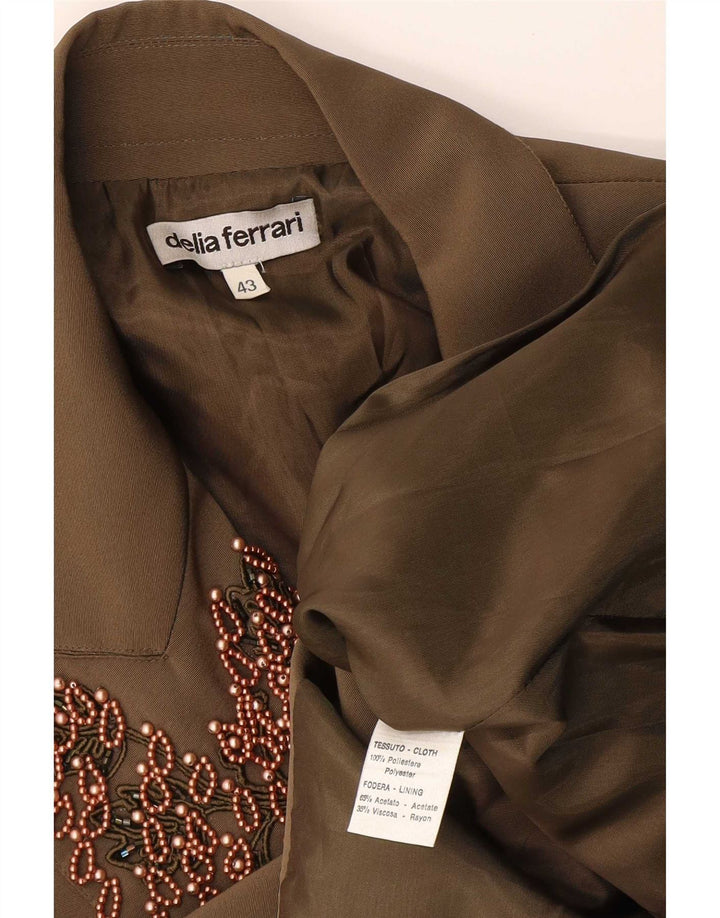 Delia Ferrari Damen-Blazerjacke mit 2 Knöpfen, IT 43, Mittelkhaki, Polyester