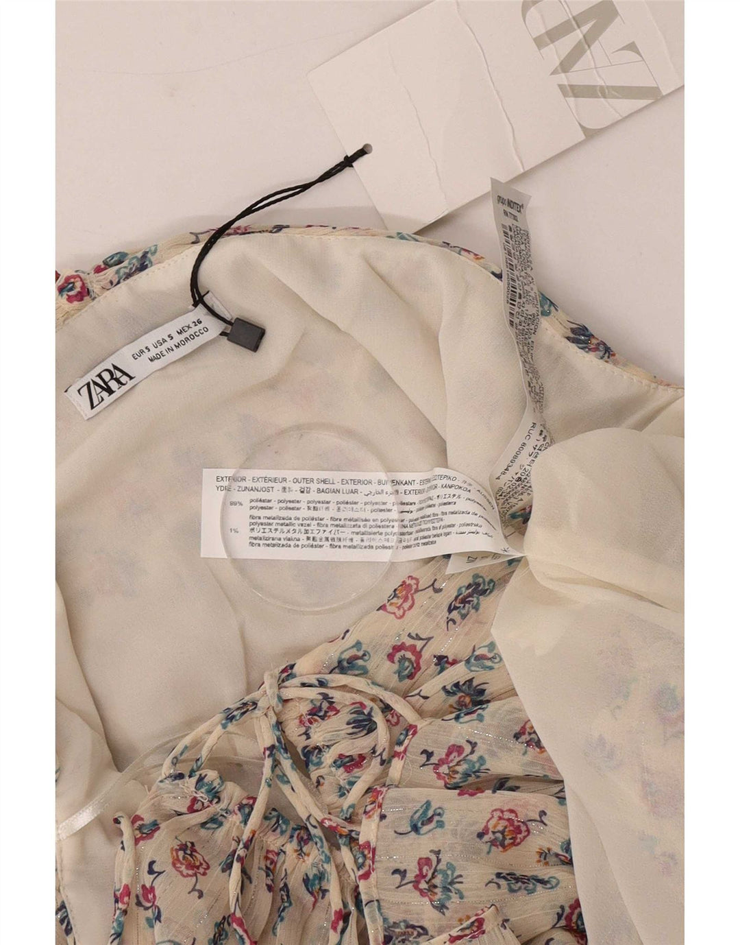 Trägerloses Top für Damen von Zara, Größe S, Beige, Blumenmuster, Polyester