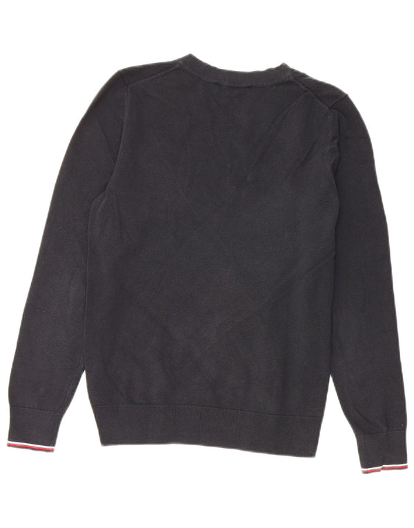 Tommy Hilfiger Damen-Pullover mit V-Ausschnitt, Gr. 6, XS, schwarze Baumwolle