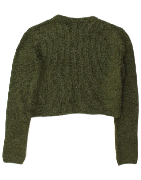 Zara Damen Crop Crew Neck Pullover Pullover UK 10 Small Grün