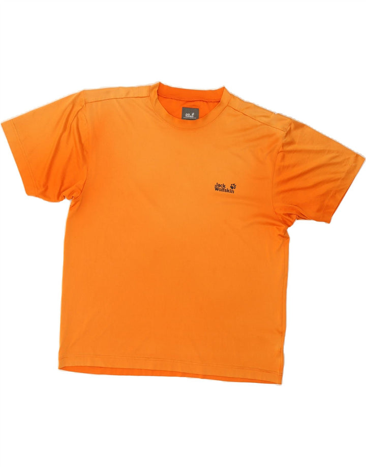JACK WOLFSKIN Mens Graphic T-Shirt Top Large Orange Tie Dye Polyester Vintage Jack Wolfskin and Second-Hand Jack Wolfskin from Messina Hembry 