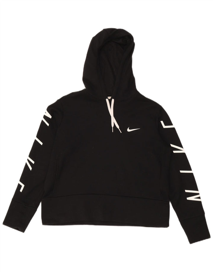 NIKE Womens Crop Graphic Hoodie Pullover UK 14 Mittelschwarzes Polyester