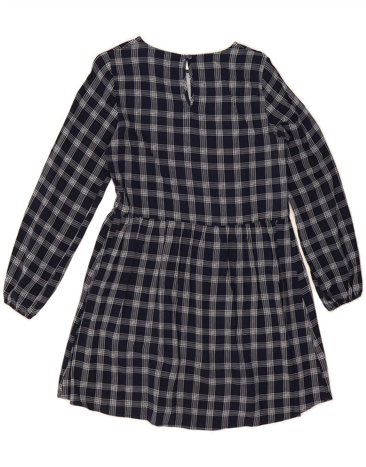 VINTAGE Womens Long Sleeve A-Line Dress UK 12 Medium Navy Blue Check Vintage Vintage and Second-Hand Vintage from Messina Hembry 