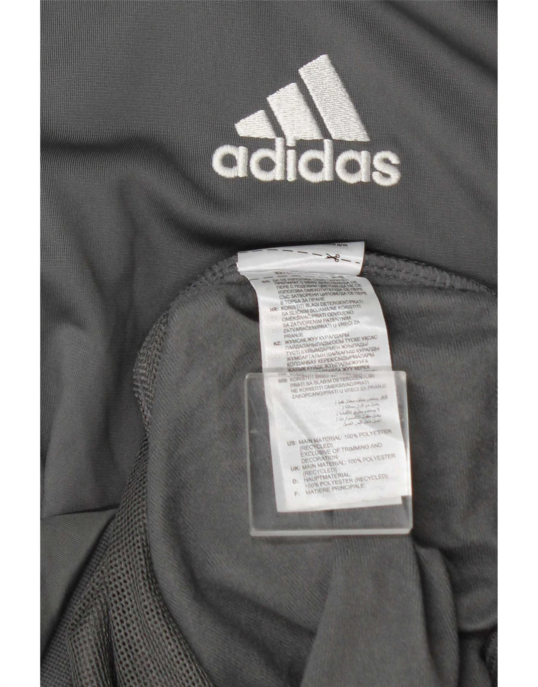 Adidas Herren-Trainingsanzug mit grafischem Oberteil, mittelgraues Polyester