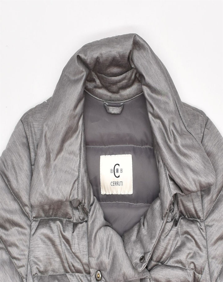 CERRUTI 1881 Womens Belted Padded Coat IT 46 Large Grey Polyester | Vintage | Thrift | Second-Hand | Used Clothing | Messina Hembry 