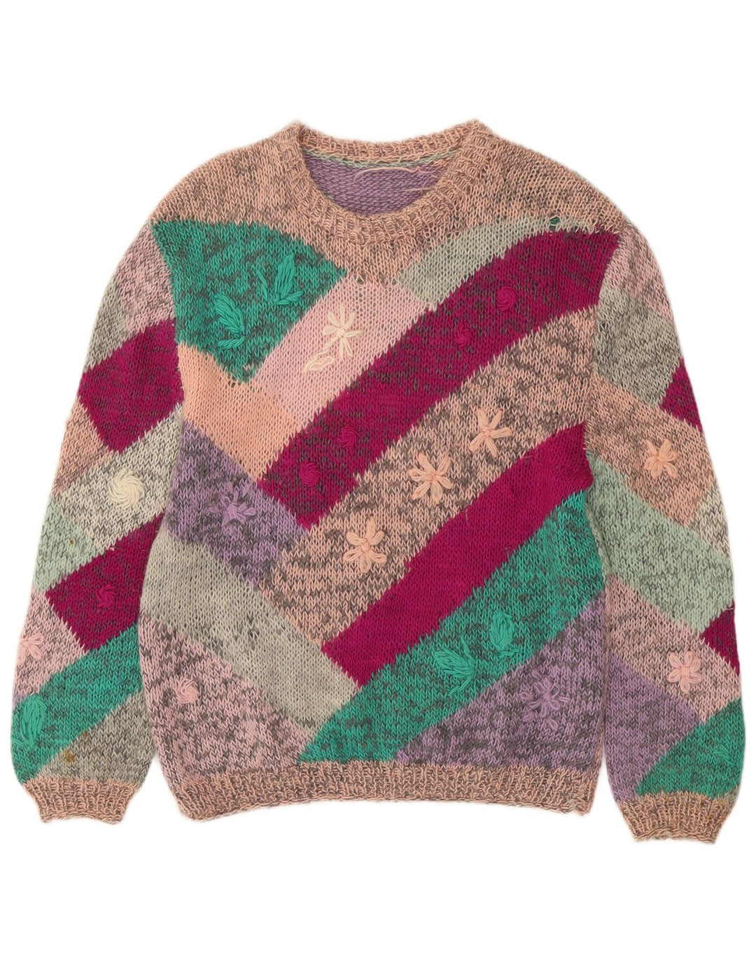 VINTAGE Damen-Pullover mit U-Boot-Ausschnitt, UK 18, XL, mehrfarbig, Blumenmuster