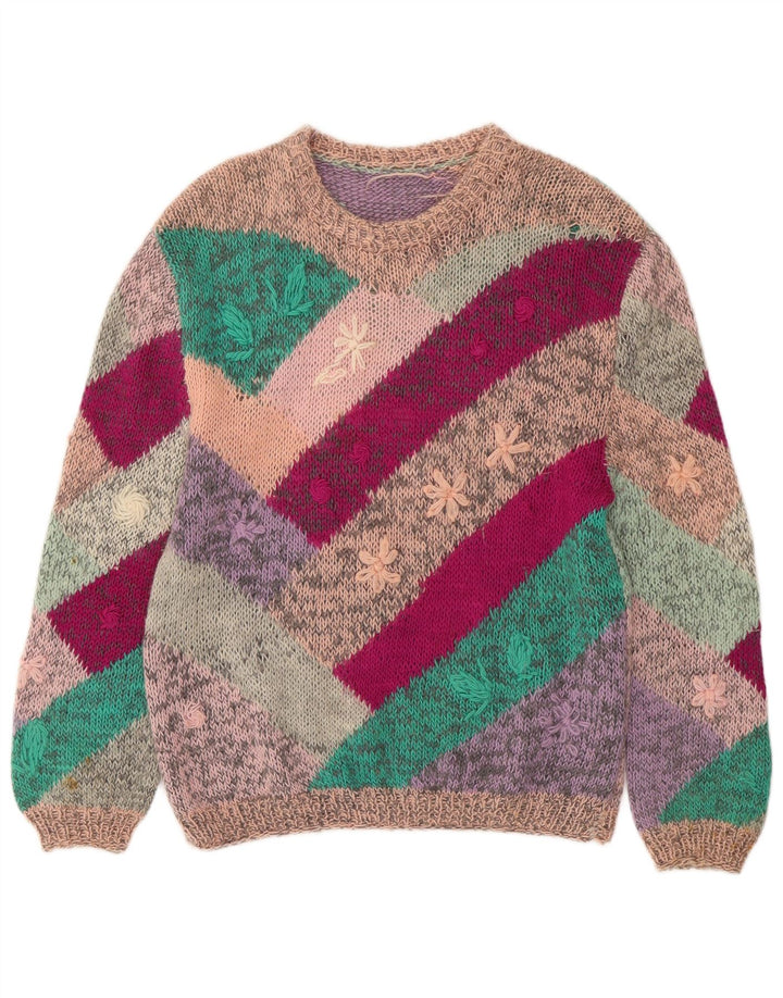 VINTAGE Damen-Pullover mit U-Boot-Ausschnitt, UK 18, XL, mehrfarbig, Blumenmuster