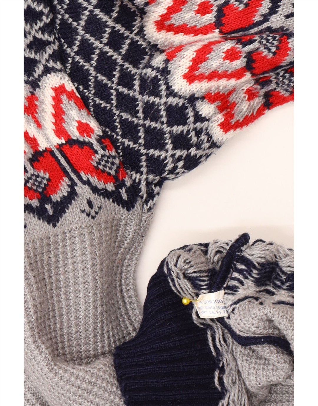 Vintage Herren Rollkragenpullover Mittelblau Fair Isle Acryl