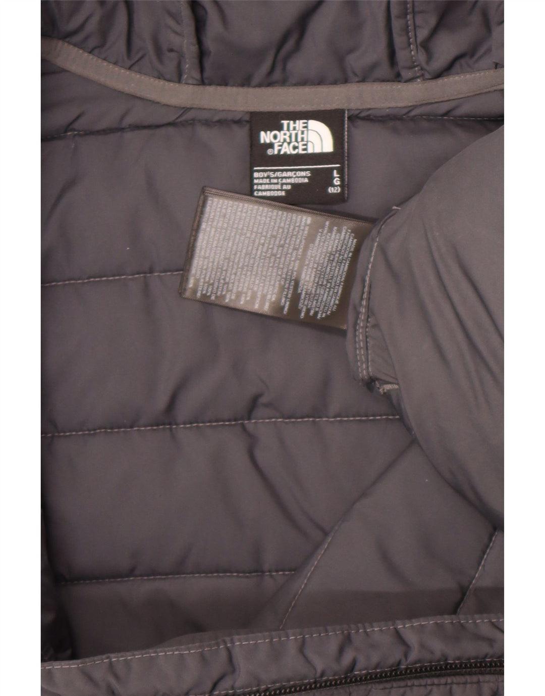 The North Face Wattierte Jacke mit Kapuze für Jungen, 11–12 Jahre, Größe L, Grau, Polyester