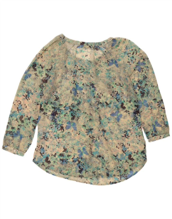 Vintage Damen Bluse Top UK 18 XL Türkis gefleckt