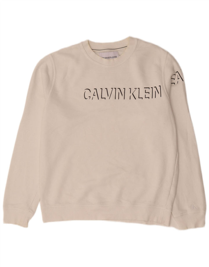 Calvin Klein Jeans Herren-Sweatshirt mit Grafik, groß, aus weißer Baumwolle