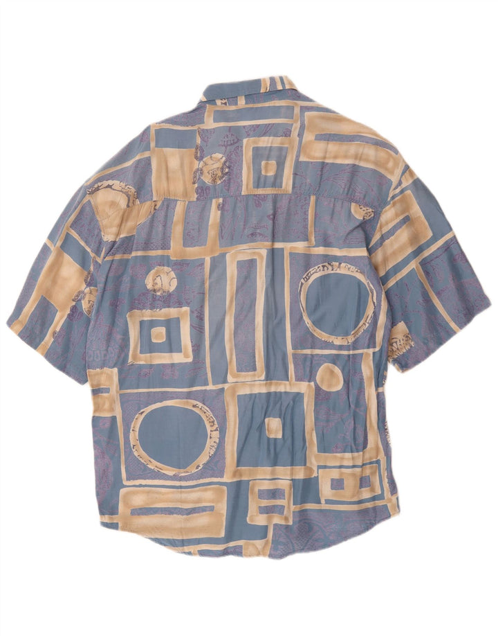 Vintage Herren Kurzarmhemd mittelblaue geometrische Viskose