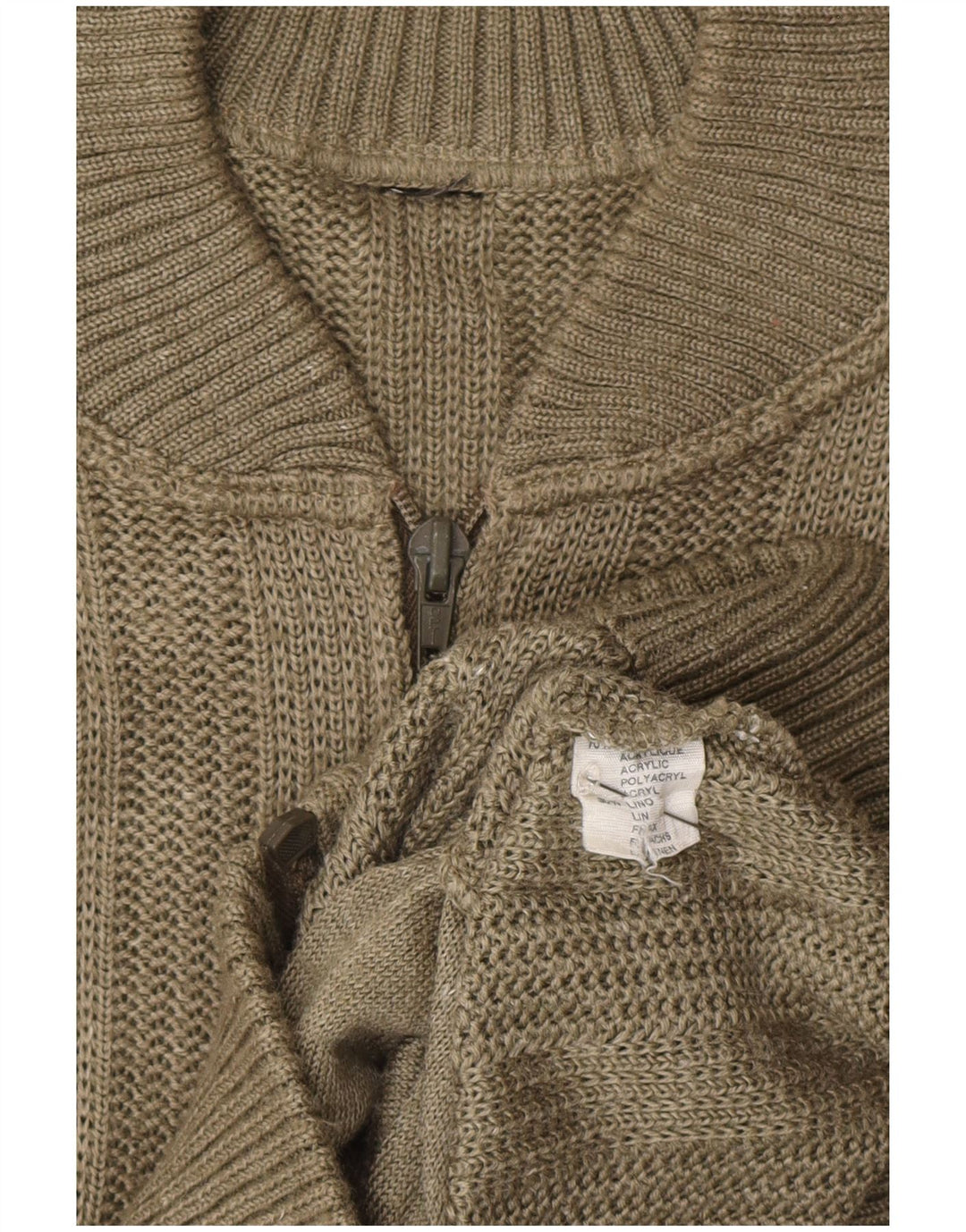 Vintage Herren Cardigan Pullover Medium Khaki Colourblock Acryl