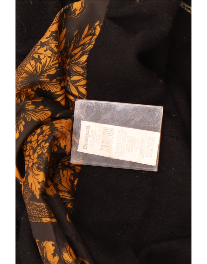 Desigual Damen grafischer zweireihiger Mantel EU 40 Mittelschwarz geblümt