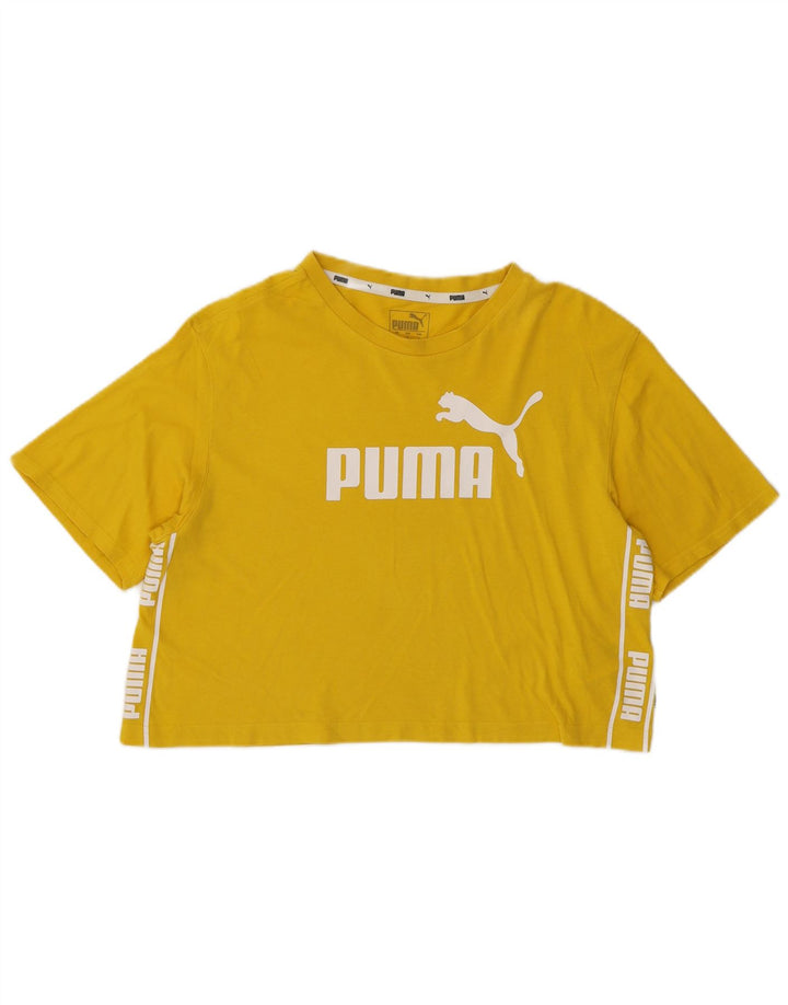 PUMA Damen Crop Oversized Graphic T-Shirt Top UK 10 Small Gelb Baumwolle