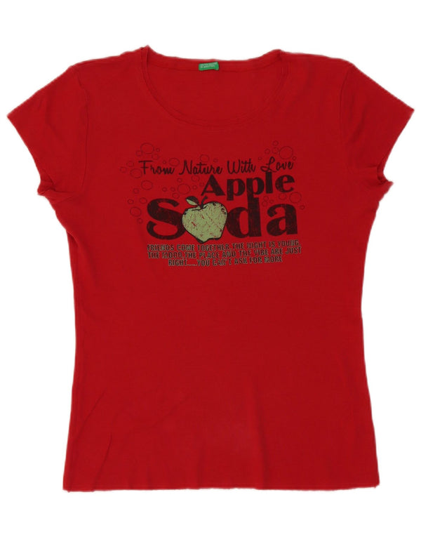 Benetton Womens Graphic T-Shirt Top UK 14 Mittelrote Baumwolle
