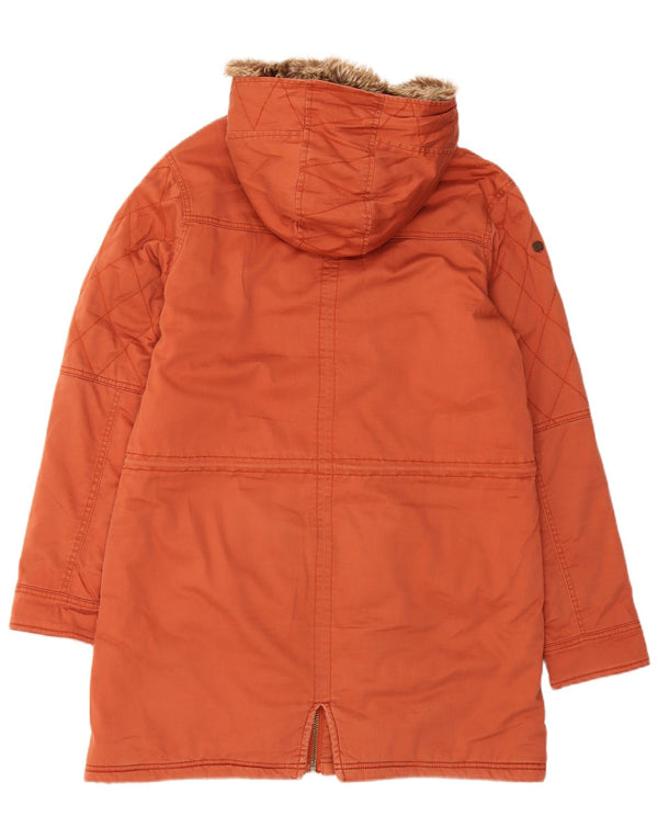 Billabong Womens Hooded Parka Jacket UK 14 Medium Orange Cotton