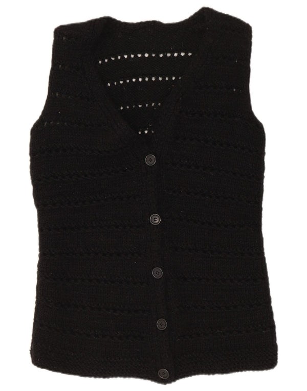 Vintage Damen Ärmelloser Cardigan Pullover UK 12 Medium Schwarz