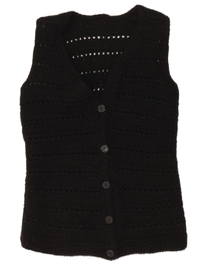 Vintage Damen Ärmelloser Cardigan Pullover UK 12 Medium Schwarz