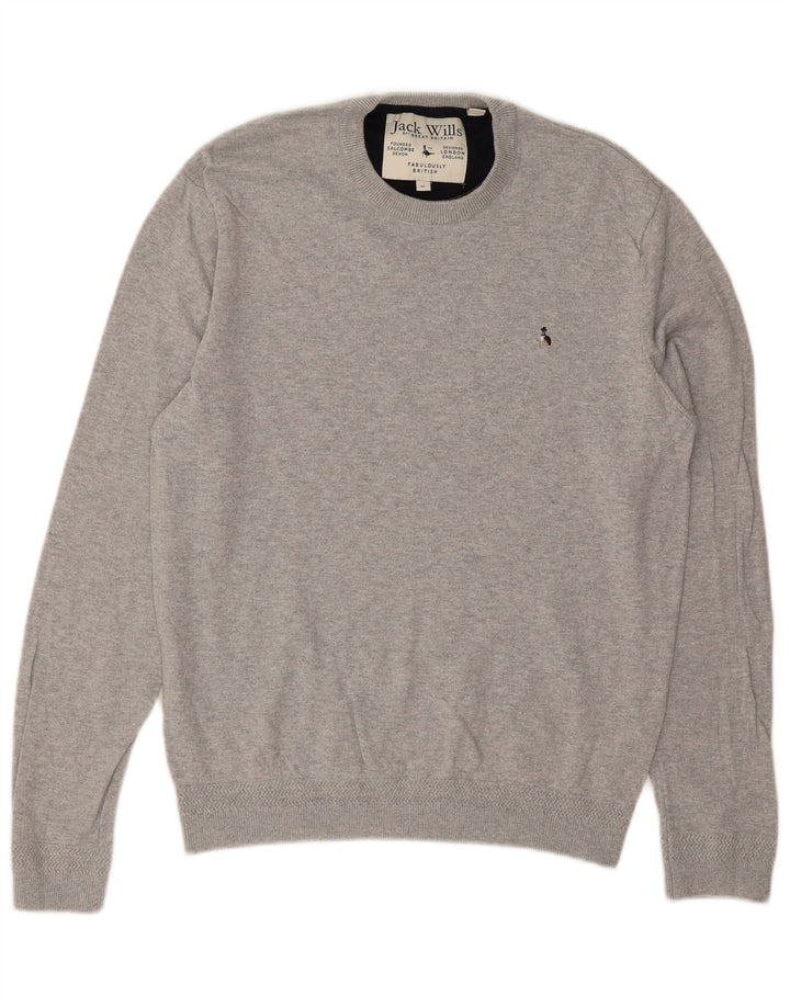 JACK WILLS Mens Crew Neck Jumper Sweater Medium Grey Cotton