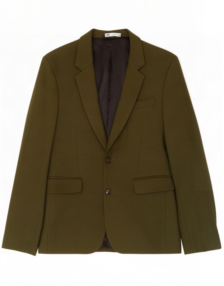 Zara Herren-Blazer mit 2 Knöpfen, EU 48, mittelgrüne Viskose