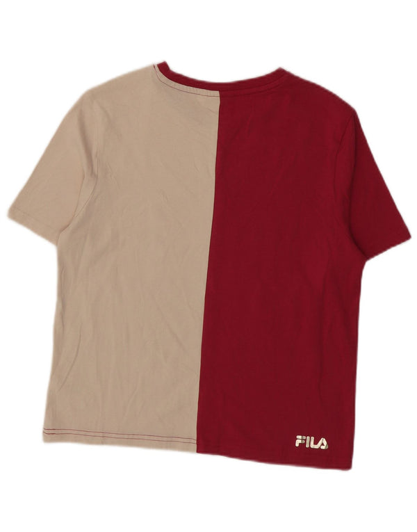 Fila Damen Grafik-T-Shirt-Oberteil UK 12 Mittelrosa Colourblock-Baumwolle
