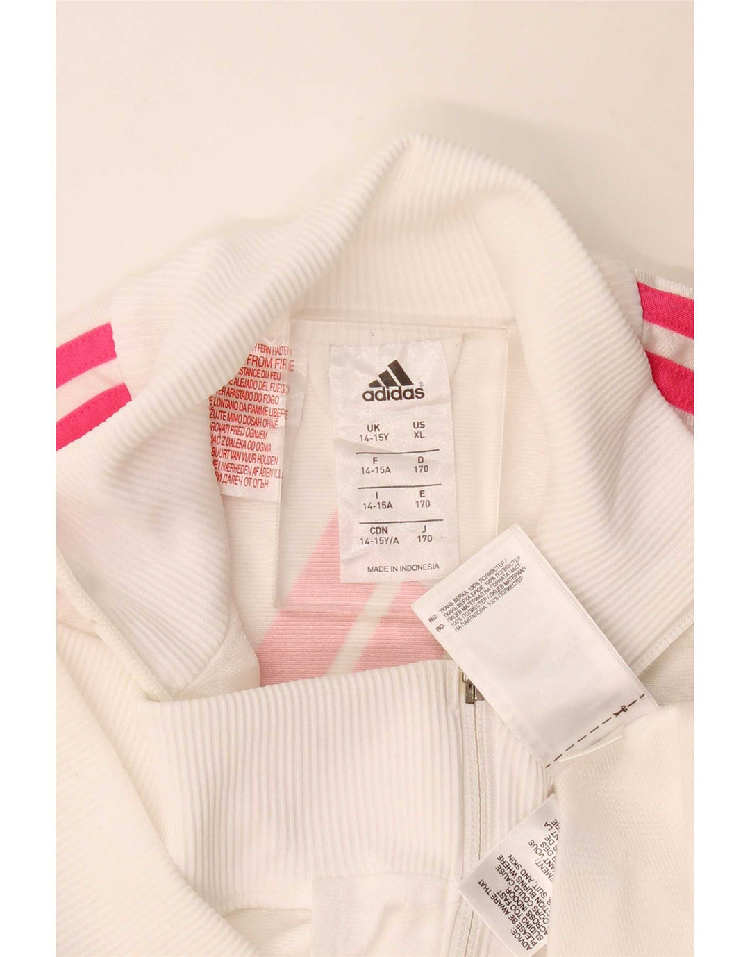 Adidas Mädchen-Trainingsanzug-Top-Jacke, 14–15 Jahre, cremefarbenes Polyester
